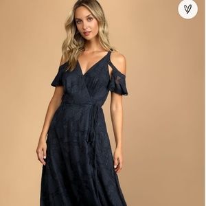 Picture of Love Navy Blue Cold-Shoulder Wrap Maxi Dress